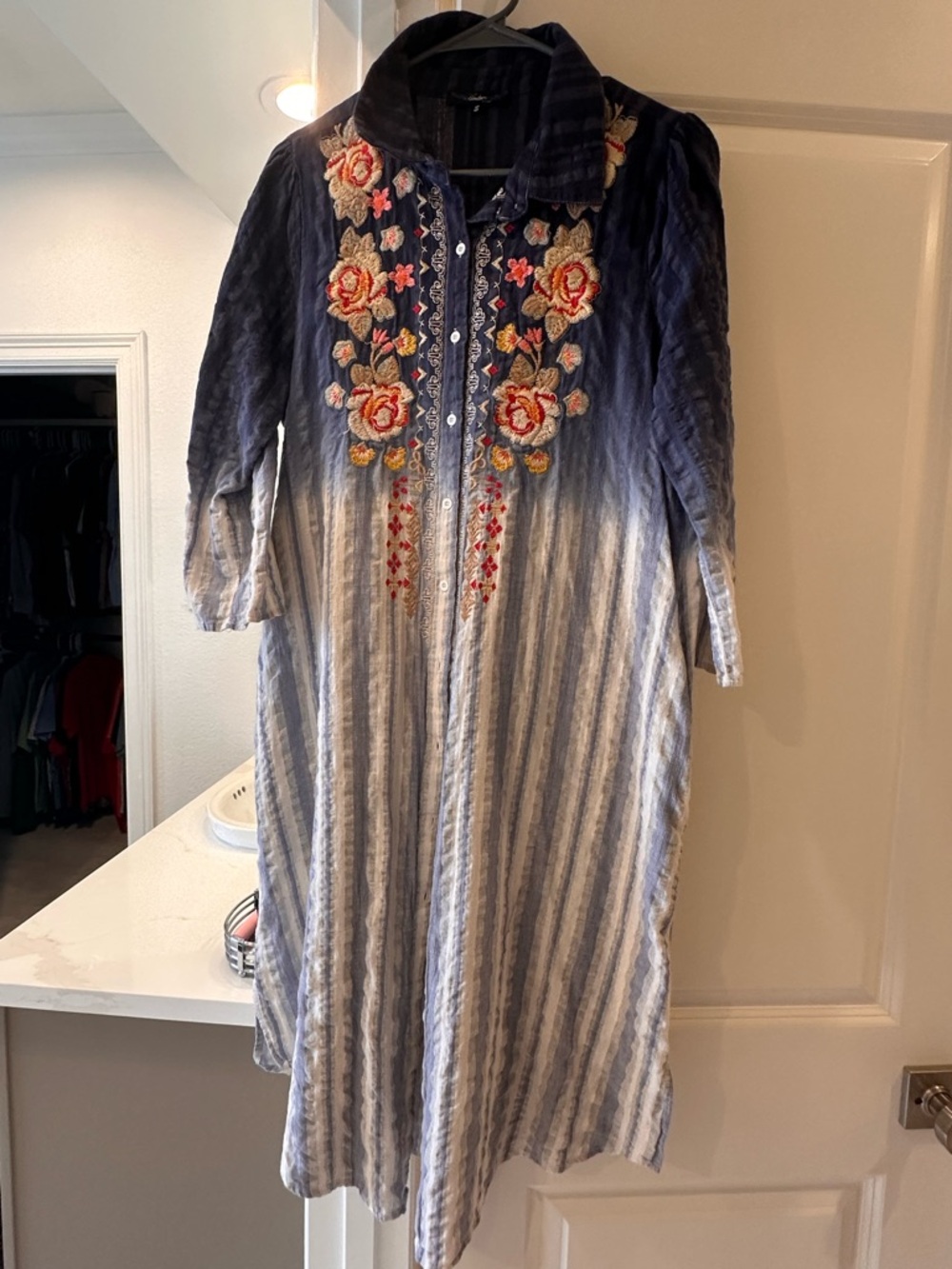 Andree Blue Ombre Striped Embroidered Tunic Dress - Picture 7 of 8
